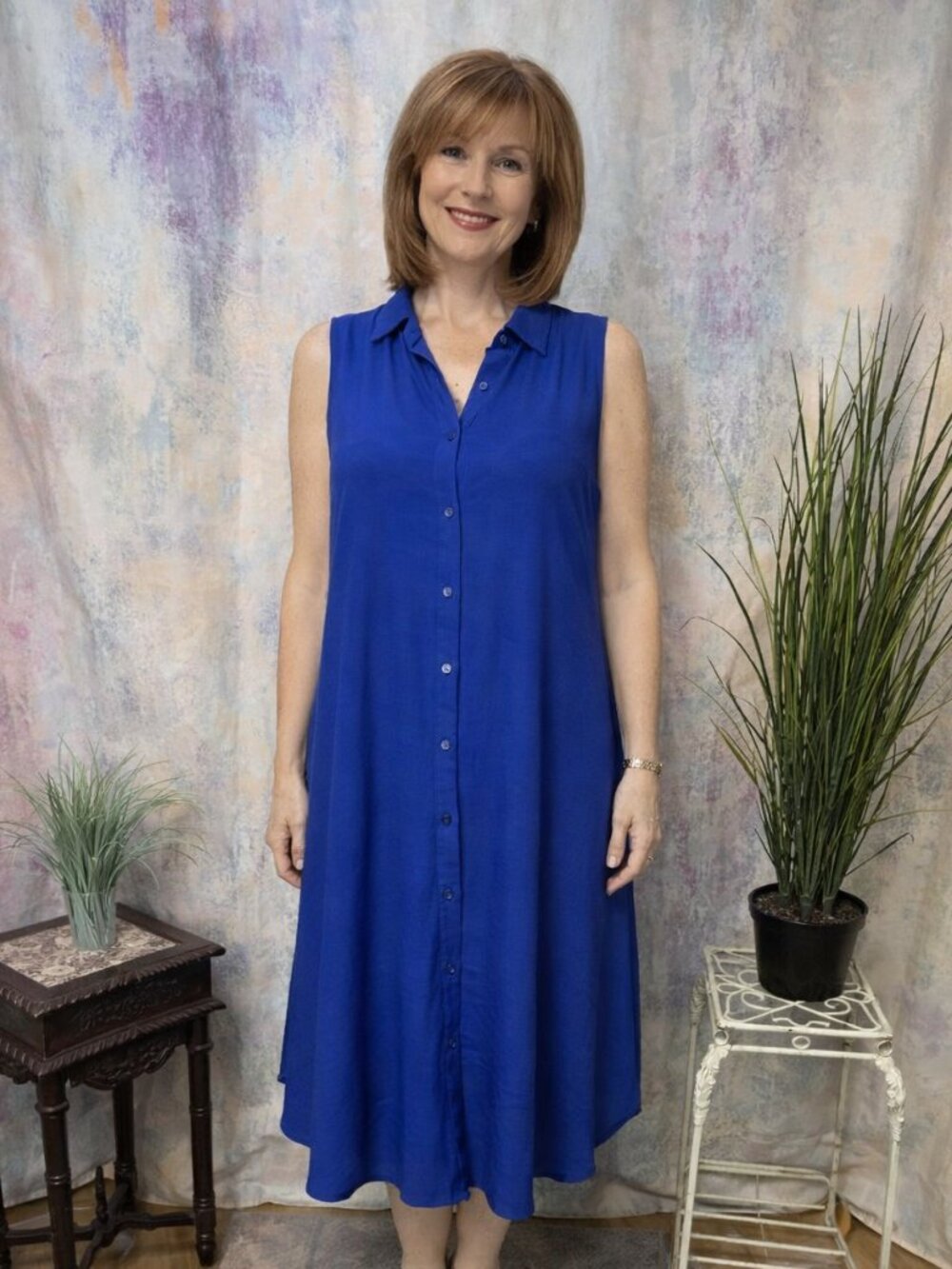📌mile gabrielle Casual A-Line Sleeveless Button Down Dress